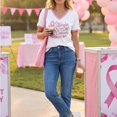 thumbnail image 4 of JULMCOMO Breast Cancer Shirts for Women V Neck Pink Ribbon Breast Cancer Awareness Short Sleeve Loose Comfy Tops Casual Survivor Support Graphic Tees Purple Pink M, 4 of 5