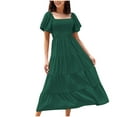 thumbnail image 1 of Staron Robes d'Été pour Femmes en Liquidation à Moins de 10 $ Robe Soleil à Encolure Carrée Robes d'Été Décontractées à Volants Manches Courtes Smockée à Volants Longue Évasée Fluide Robe Midi, 1 of 5