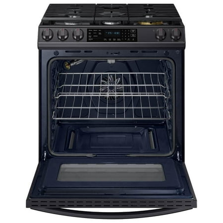 Samsung - 6.0 cu. ft. Front Control Slide-In Gas Convection Range with Air Fry & Wi-Fi, Fingerprint Resistant - Black Stainless Steel