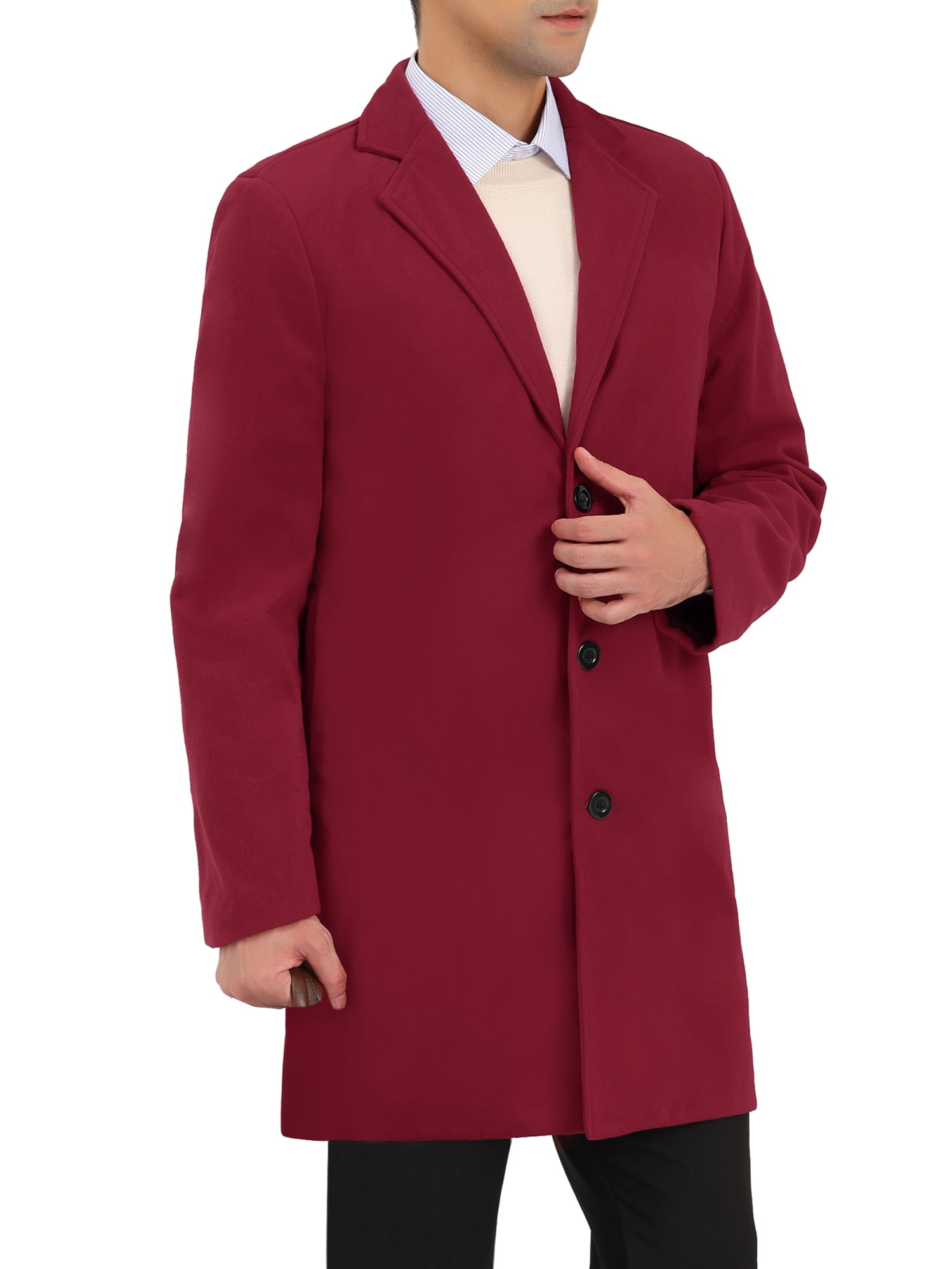 Unique Bargains Men's Trench Notch Lapel Single Breasted Classic Long Overcoat M Burgundy