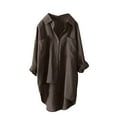 thumbnail image 3 of Pompotops Women's Linen Shirt Roll-Up Sleeve Tops Button Irregular Tunic Pockets Blouse Clearance, 3 of 4
