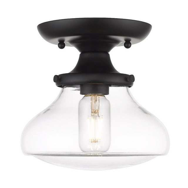 Golden Lighting Nash 1-Light Metal Semi-Flush Mount in Matte Black/Clear