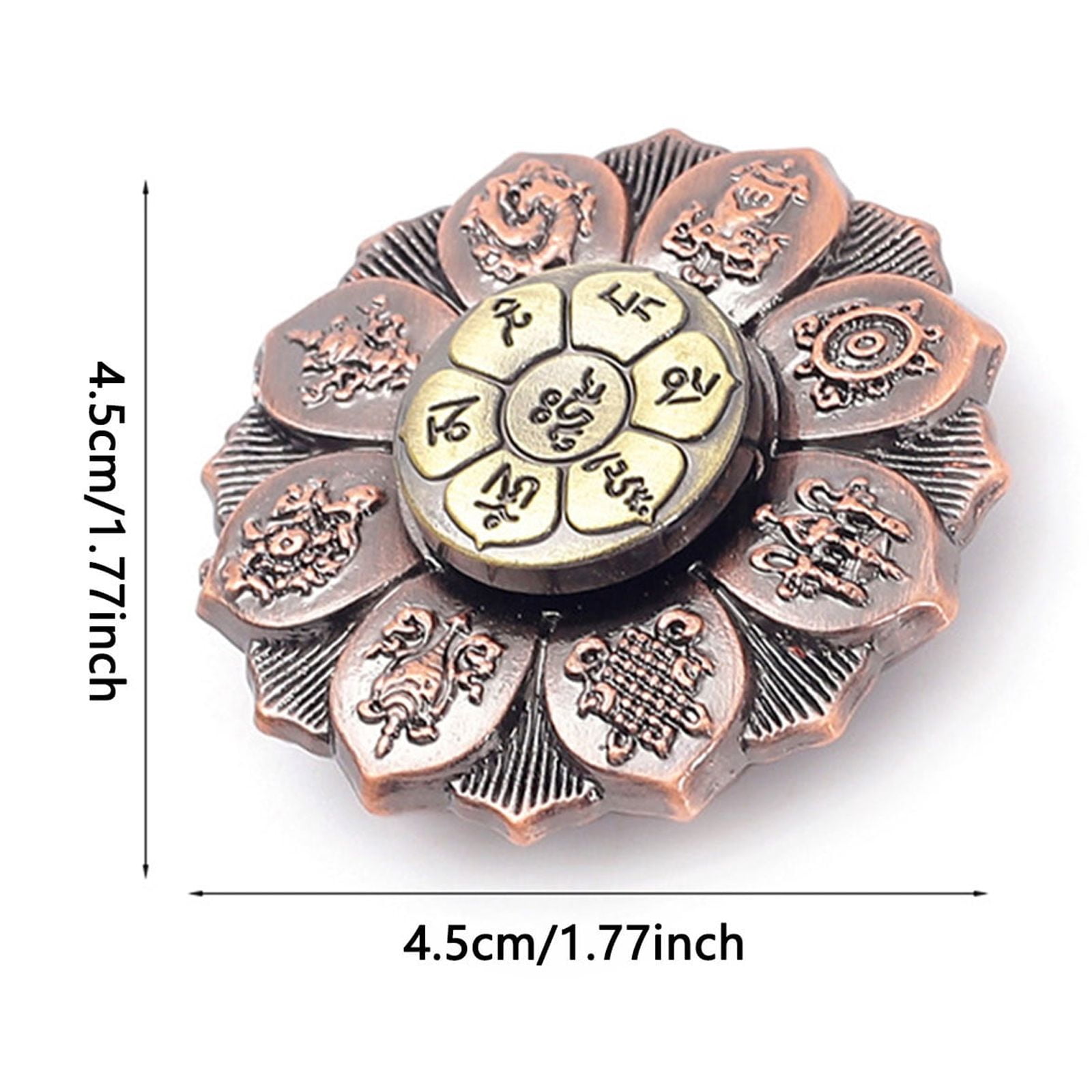Buddhist Lotus Meditation Fidget Spinner with Sacred Symbols - Antique Copper Finish Stress Relief Tool for Anxiety & Focus - Mindful Relaxation Spinner for Adults and