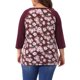 thumbnail image 4 of Blusa de Talla Grande para Mujeres Agnes Orinda con Cuello Redondo Floral de Color de Contraste y Mangas Raglán 3/4 Casual Tops 4X Burdeos, 4 of 8