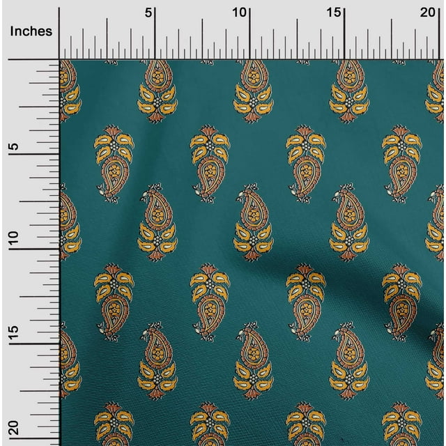 oneOone Polyester Lycra Fabric Leaves & Paisley Block Printed Fabric 1 Yard 56 Inch Wide