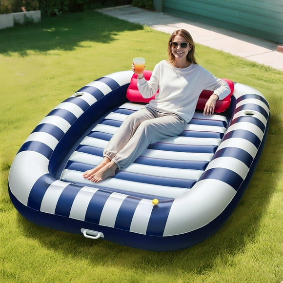 Vagues de Piscine, Chaise Longue Gonflable avec Arroseur, 80 Pouces x 66 Pouces Grand Lit de Bronzage pour Adultes et Enfants, Radeau Gonflable Flottant pour Bain de Soleil Extérieur avec P