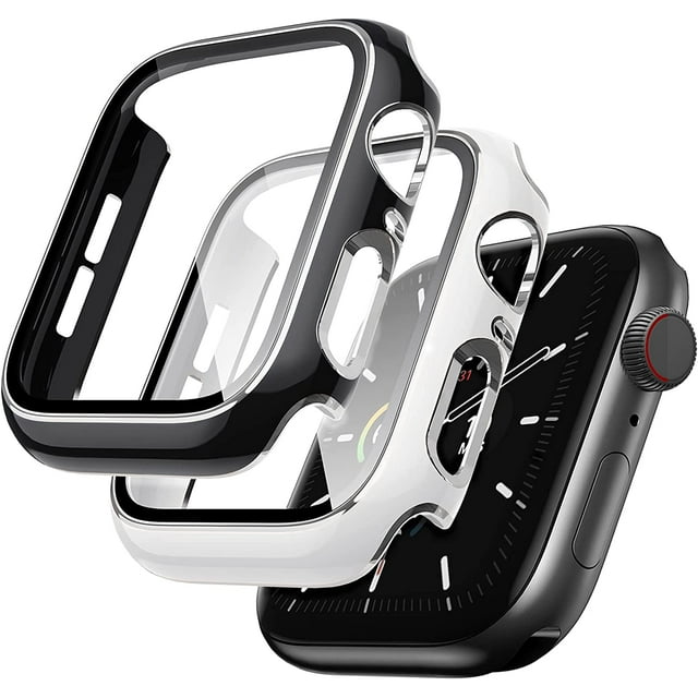2 Pack Cases Compatible with Apple Watch Case 42mm Series 3/2/1 Built in Tempered Glass Screen Protector Ultra-Thin Bumper Full Coverage iWatch Protective Cover for Women Men (Black/White-S)-2