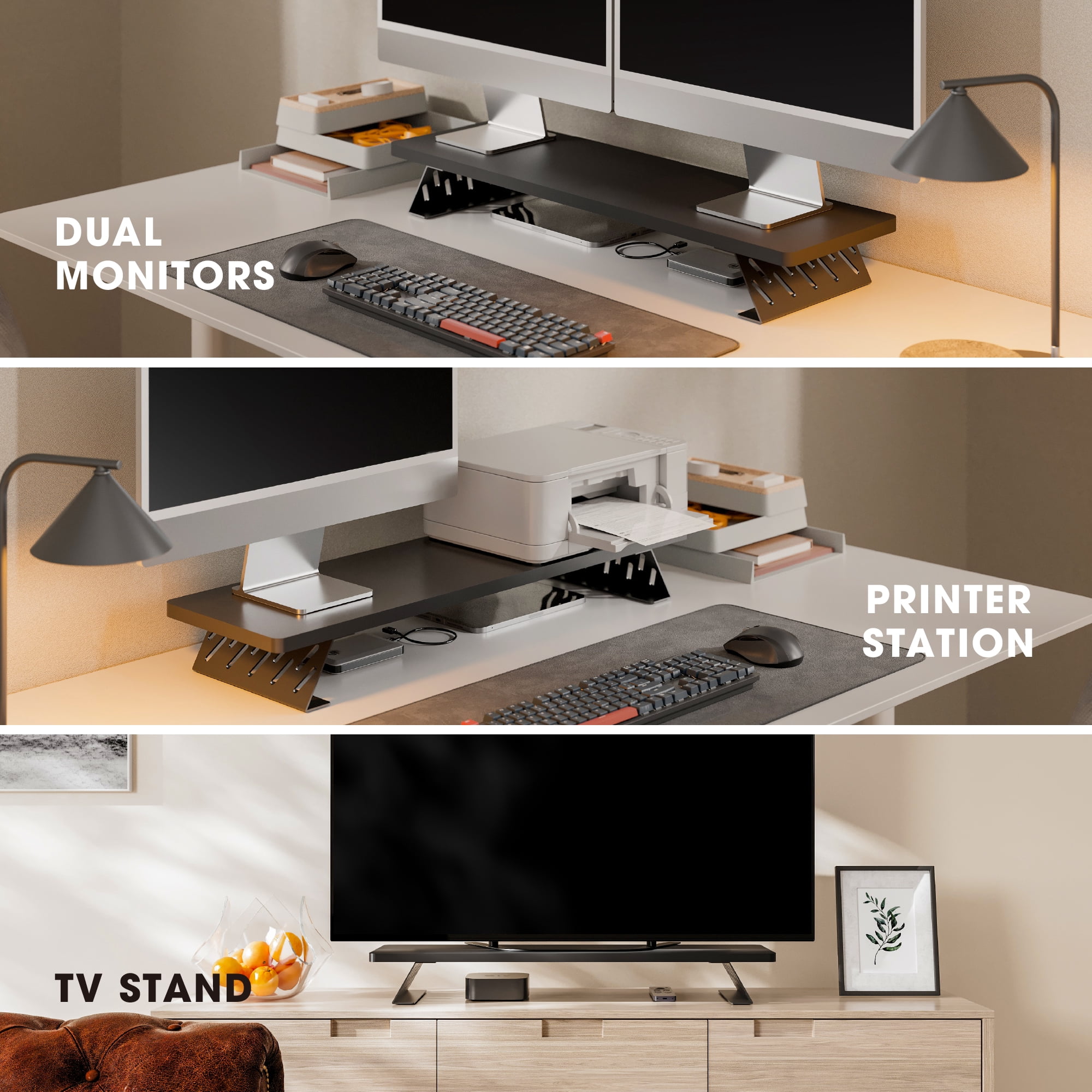 Fenge Dual Monitor Stand Riser, 31.5 inch Long Monitor Stand for Desk