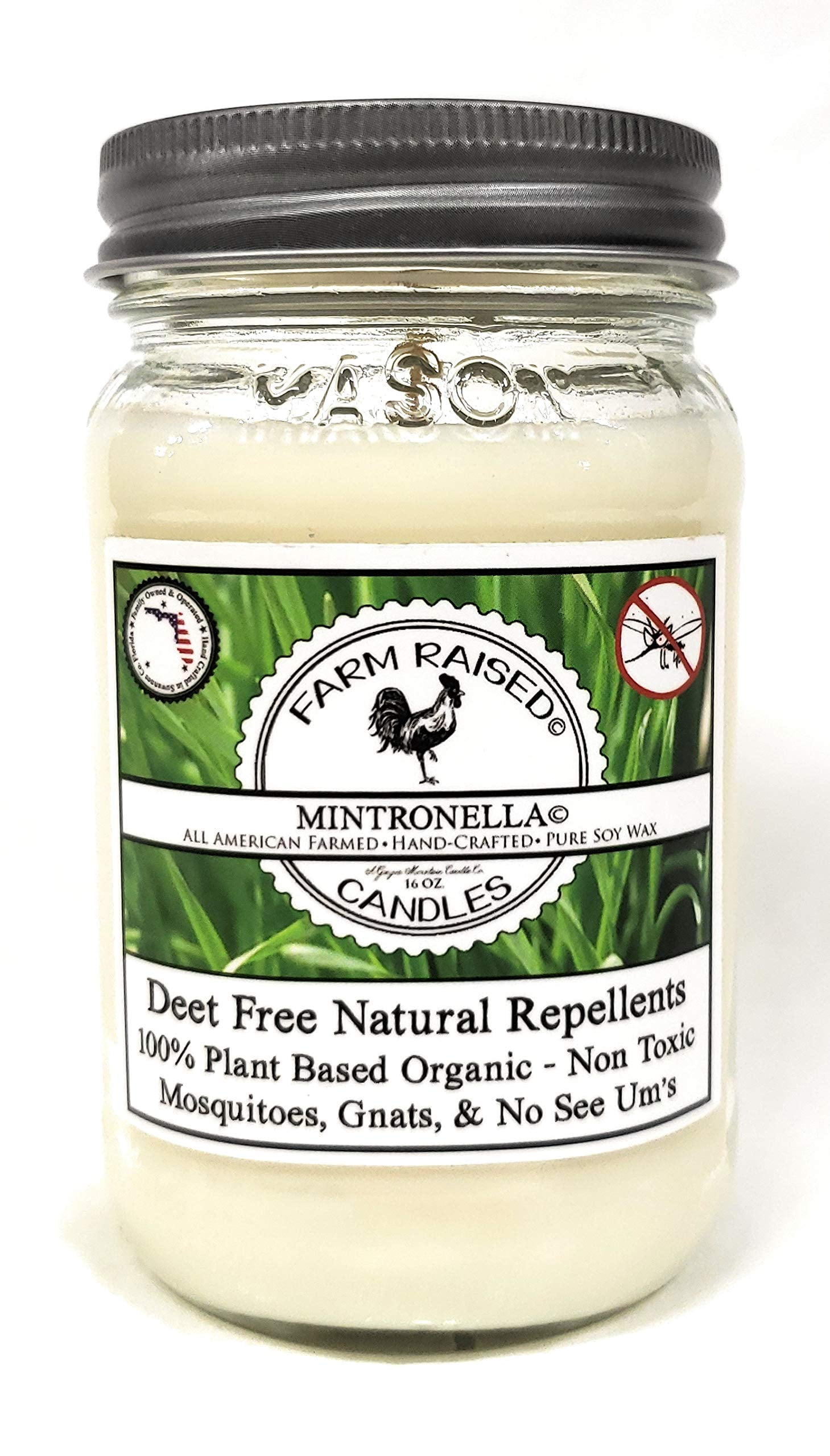 Mintronella Natural Mosquito Gnat Fly Patio Candle. Essential Oils of