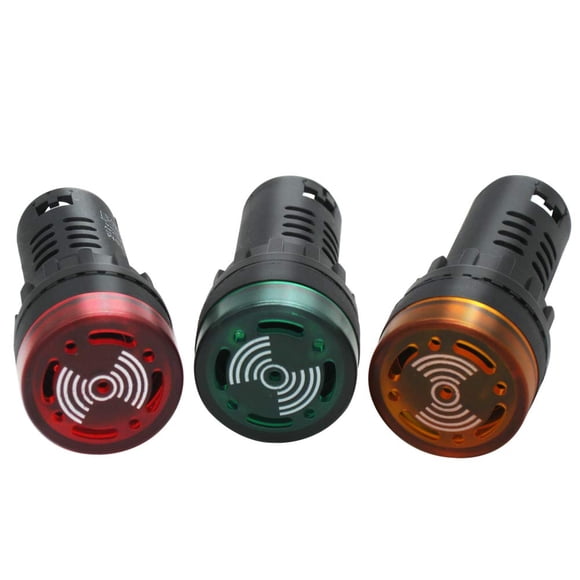 mxuteuk 3 piezas 0.866 in 110/120 V zumbador con indicador LED luz flash alarma pitido señal intermitente sonido rojo verde amarillo luz AD16-22SM-RGY110V