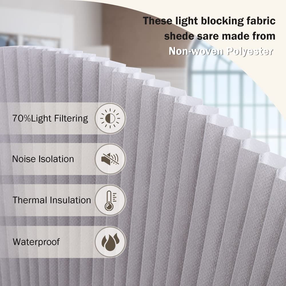 LUCKUP Light Filtering Arch Window Shades Half Circle Honeycomb Curtains Dual Color Semi Circular Cellular Pleated Blinds for Half Moon Round Windows, Easy Cut and Install 36" W x 72" H Grey-White