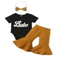 thumbnail image 1 of AMERTEER Baby Girl Pants Set  Short Sleeve Romper and Flared Pants with Hairband 3pcs Set, 1 of 8