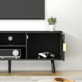 thumbnail image 4 of Eumyviv Black TV Stand for TV's up to 55", Mid-Century Media Entertainment Center with Storage Cabinet,Rattan Wood TV Stands Console for Living Room,H0056, 4 of 6