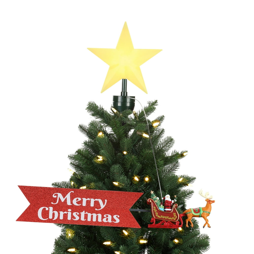 Mr. Christmas Animated Tree Topper, Santa and Sleigh with Banner