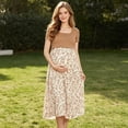 thumbnail image 6 of Edvintorg Maternity Dress Women Knit Short Sleeve Casual Pregnant Dresses Floral Printed Square Neckline Flowy Pregnancy Dress Khaki S, 6 of 8