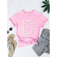 thumbnail image 3 of QAFOPEH Women's Daisy Print T-Shirt Crew Neck Short Sleeve Pullover Top, 3 of 6