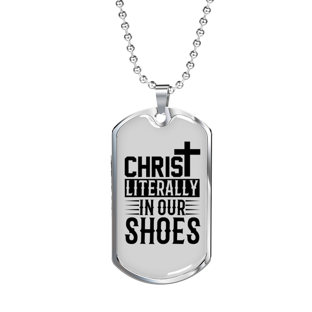 Christ dans Nos Chaussures Collier en Acier Inoxydable Ou or 18 Carats Chien Tag 24" Chaîne