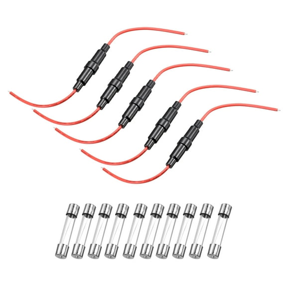 5 Pcs 6x30mm Inline Screw Type Fuse Holder 18 Gauge AWG Red Wire with 10 Pcs 10A Fast Blow Glass Fuses