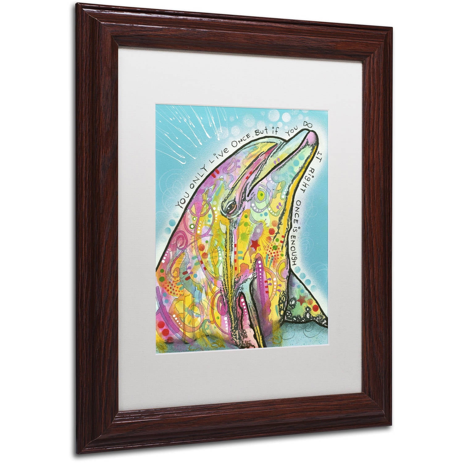Trademark Fine Art "Dolphin" Canvas Art by Dean Russo, White Matte, Wood Frame