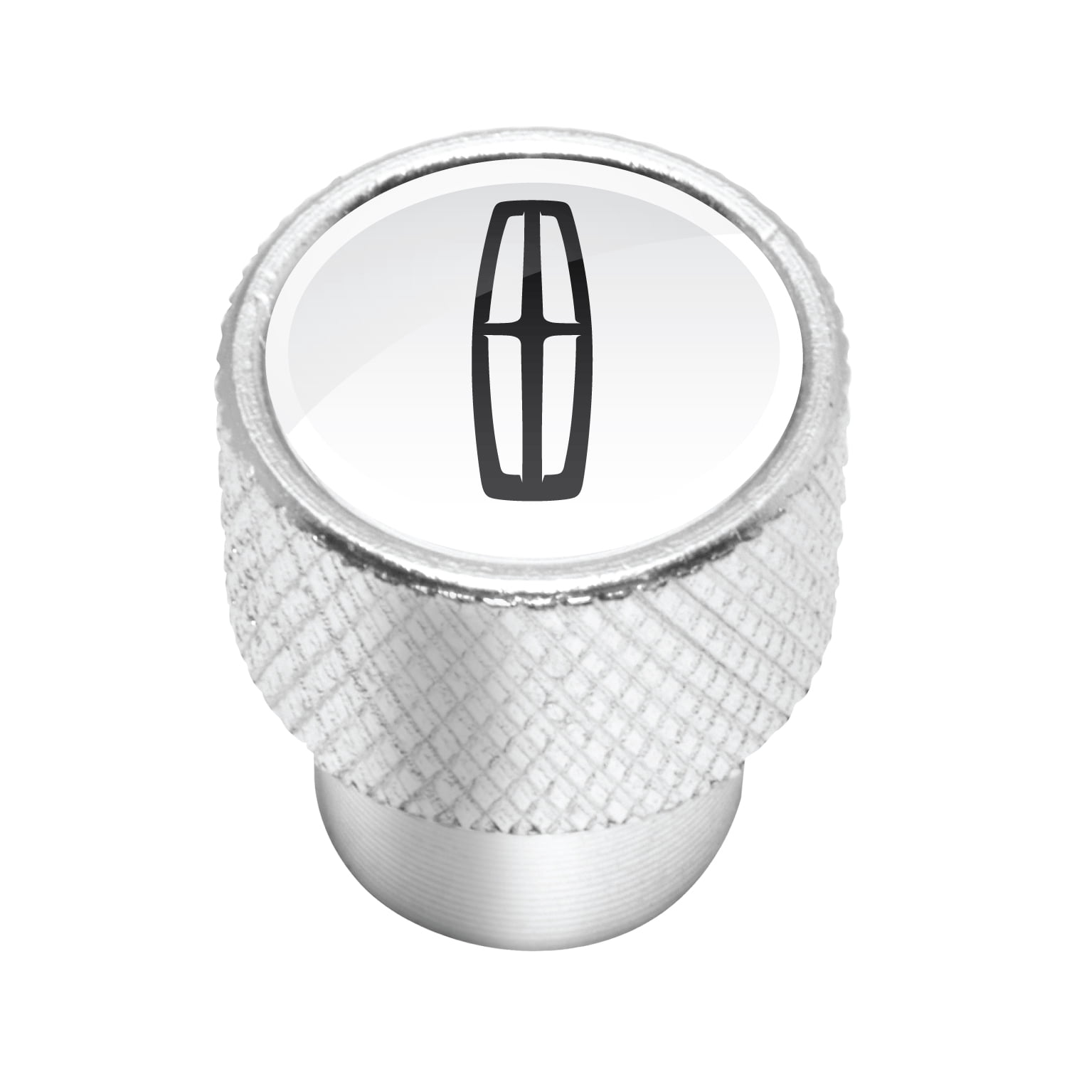 Lincoln logo in White on Shining Silver Aluminum Tire Valve Stem Caps