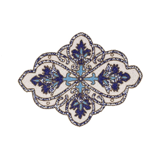 diollo Handcrafted Beautiful Beaded Placemat, Tablemat, Decorative Placemat for Dining Table, Navy Blue, Rectangle, Measures Approx 12 x 16 x 0.25 Inches
