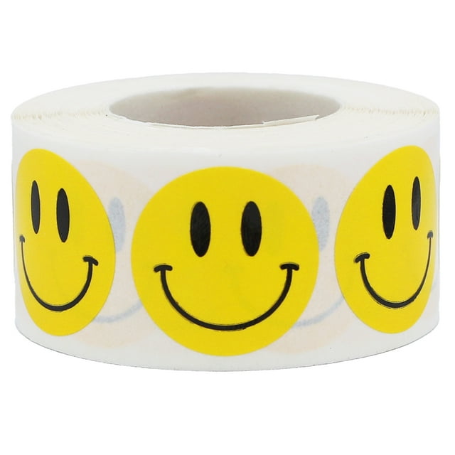 Autocollants Visage Heureux Jaune / Rond 1 Pouces Pouce / Lot de 500