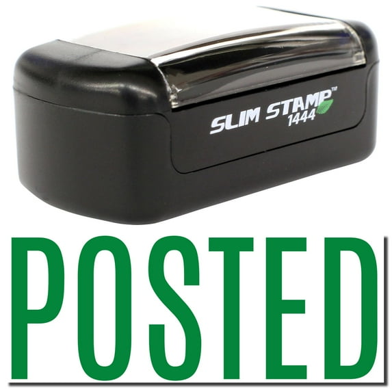 Slim Pre-Inked Narrow Posted Stamp, Slim 1444, Ultra Slim Design, Impression Size 1/2" by 1-3/4", Up to 25,000 Impressions - Green Ink