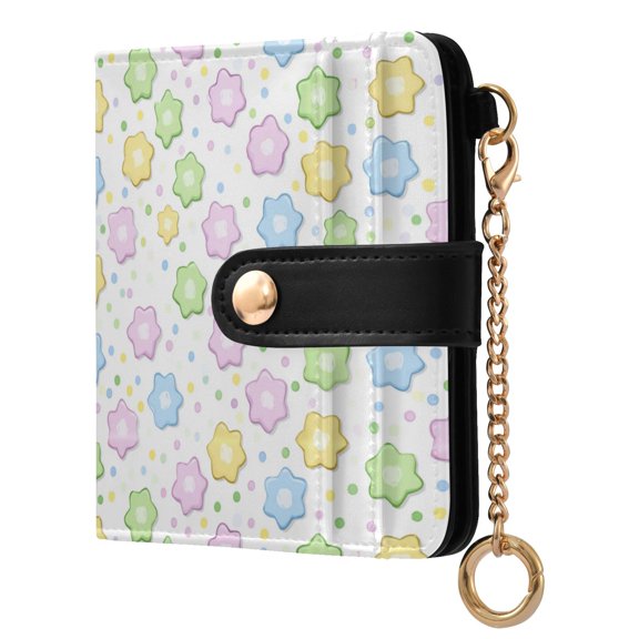 Womens Wallet PU Leather Bifold Small Purse with RFID Blocking Credit Card Holder Star Shaped Candies Pattern