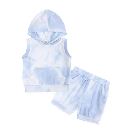 

GWAABD Spring Clothes for Girls White Cotton Blends Kids Toddler Boy Girls Clothes Sports Casual Tie Dye Prints Sleeveless Hooked T Shirt Elastic Waist Shorts Set Outfit 100