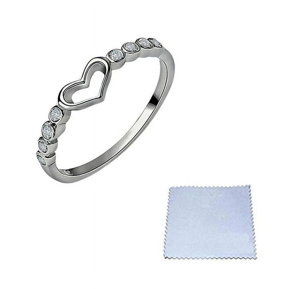 shngshifan Rings for Women Womens 928 Sterling Silver Blue Sapphire Ring CZ Gemstone Heart Ring(Polishing Clean Cloth)5
