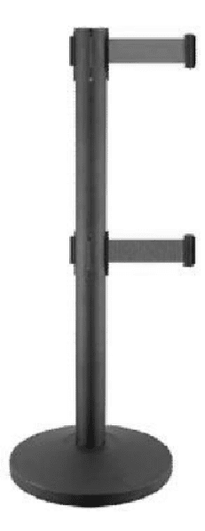 Dual Retractable Belt Barrier Stanchion, 9' Black Belts - 2 Pack