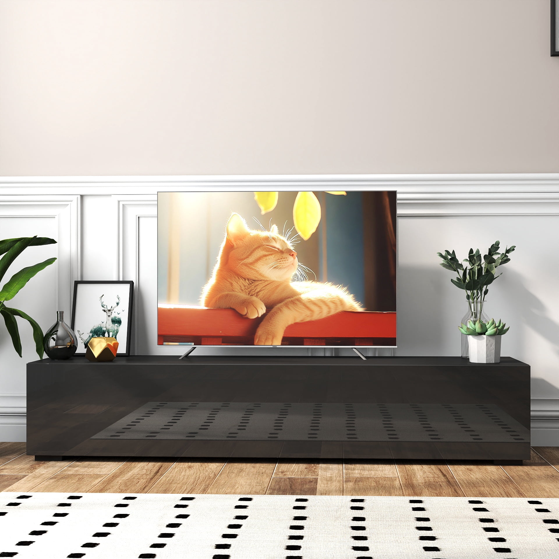 Modern Entertainment Center Media Console with Storage for Living Room, White