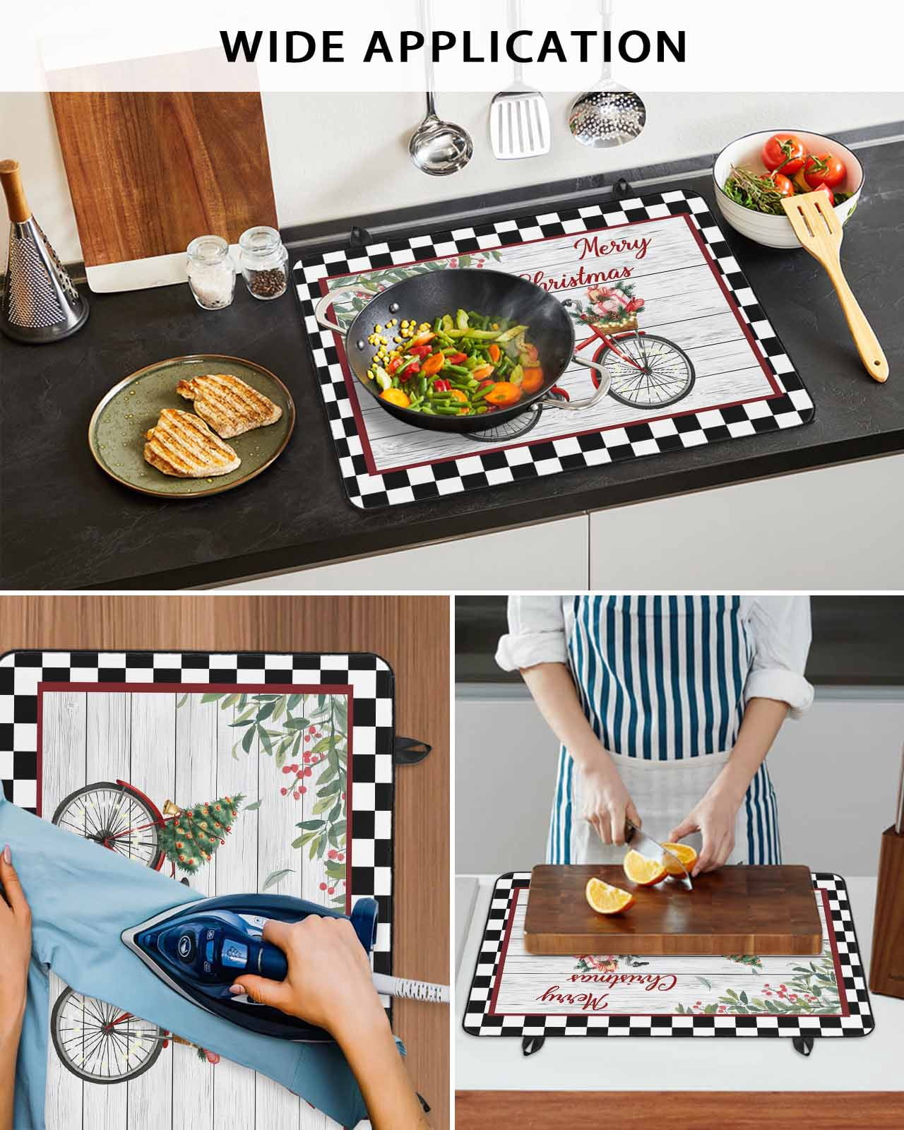 Large Induction Cooktop Protector Mat Christmas Stove Top Covers for Electric Stove, Winter Xmas Tree Farmhouse Wooden Grain Plaid Decorative Stove Burner Cover Mats, Glass Top Stove Cover
