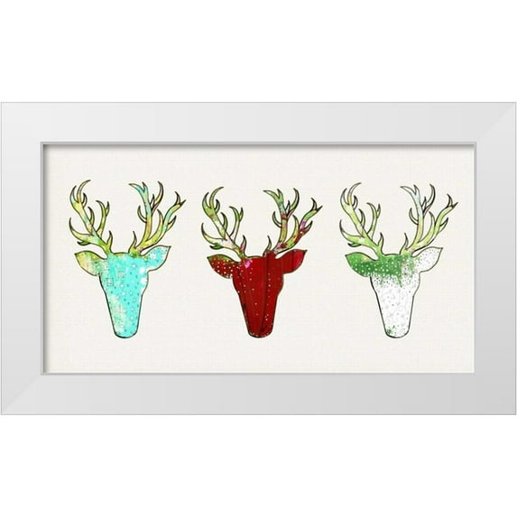 Ogren, Sarah 32x19 White Modern Wood Framed Museum Art Print Titled - Three Deer Heads Linen