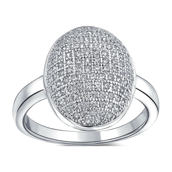 Bling Jewelry Womens Holiday Party Silver Cocktail Statement Ring with Cubic Zirconia Oval Pave Dome