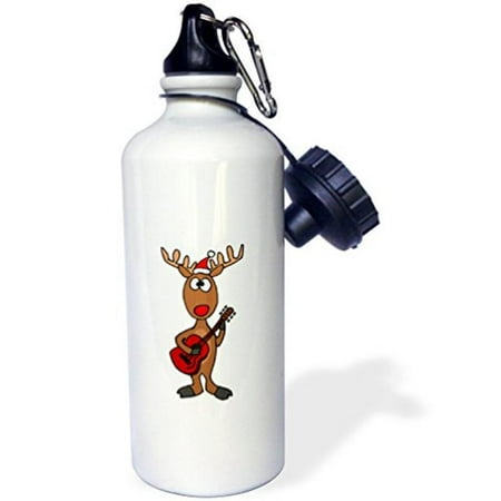 - 3dRose Funny Rudolph the Red nosed Reindeer Playing Guitar Christmas , Sports Water Bottle, 21oz