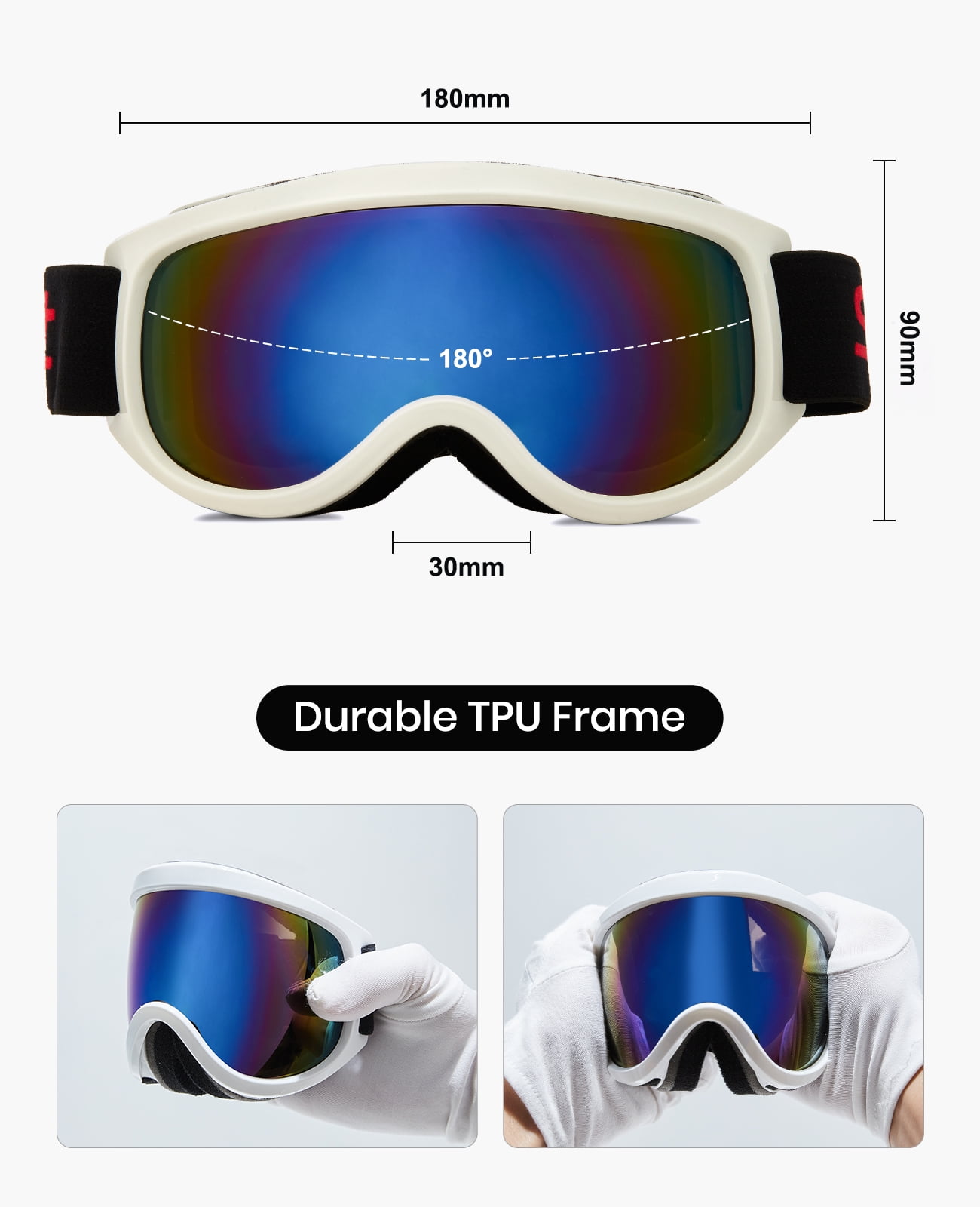 Cyxus Ski Goggles for Men Women 100% UV Protection OTG Snowboard VTL17%（White Frame Blue Lens）