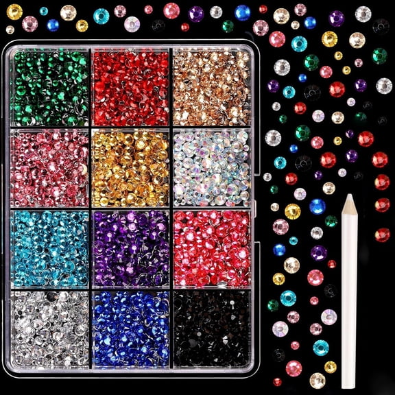 DIY Jewelry Kit Mixed Color Glitter Gemstones With Glue ToolsforCraft Decoration Accessory Making, 12 Compartments Nail Art Crystal Decor Kit 3mm 2400 Pieces