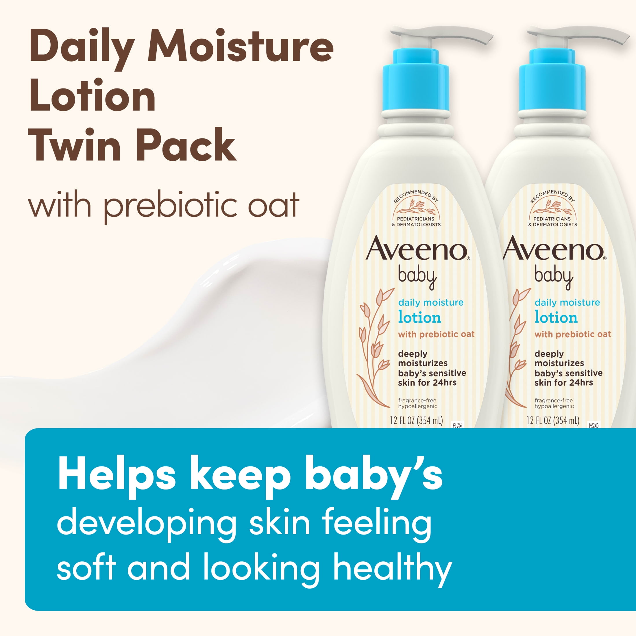 Aveeno Baby Daily Moisture Lotion with Nourishing Oat, 2 x 12 fl