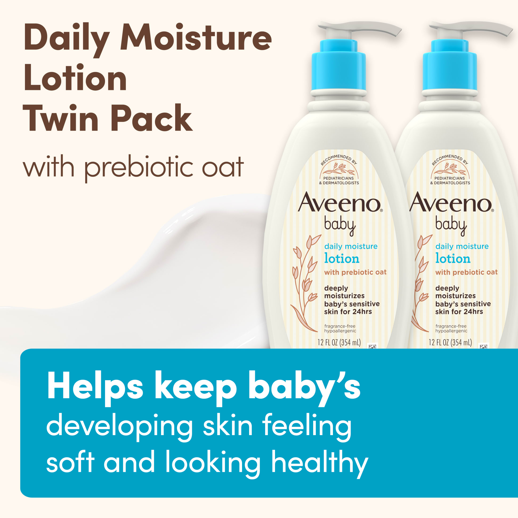 Aveeno Baby Daily Moisture Lotion with Oat, 2-Pack 12 oz photo 2