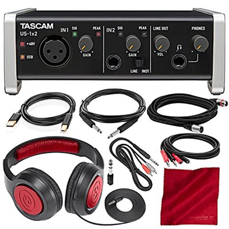 - Tascam US-1X2 1 In 2 out USB Audio & MIDI Interface with HDDA Mic Preamps and iOS Compatibility with Headphones and Cables Bundle