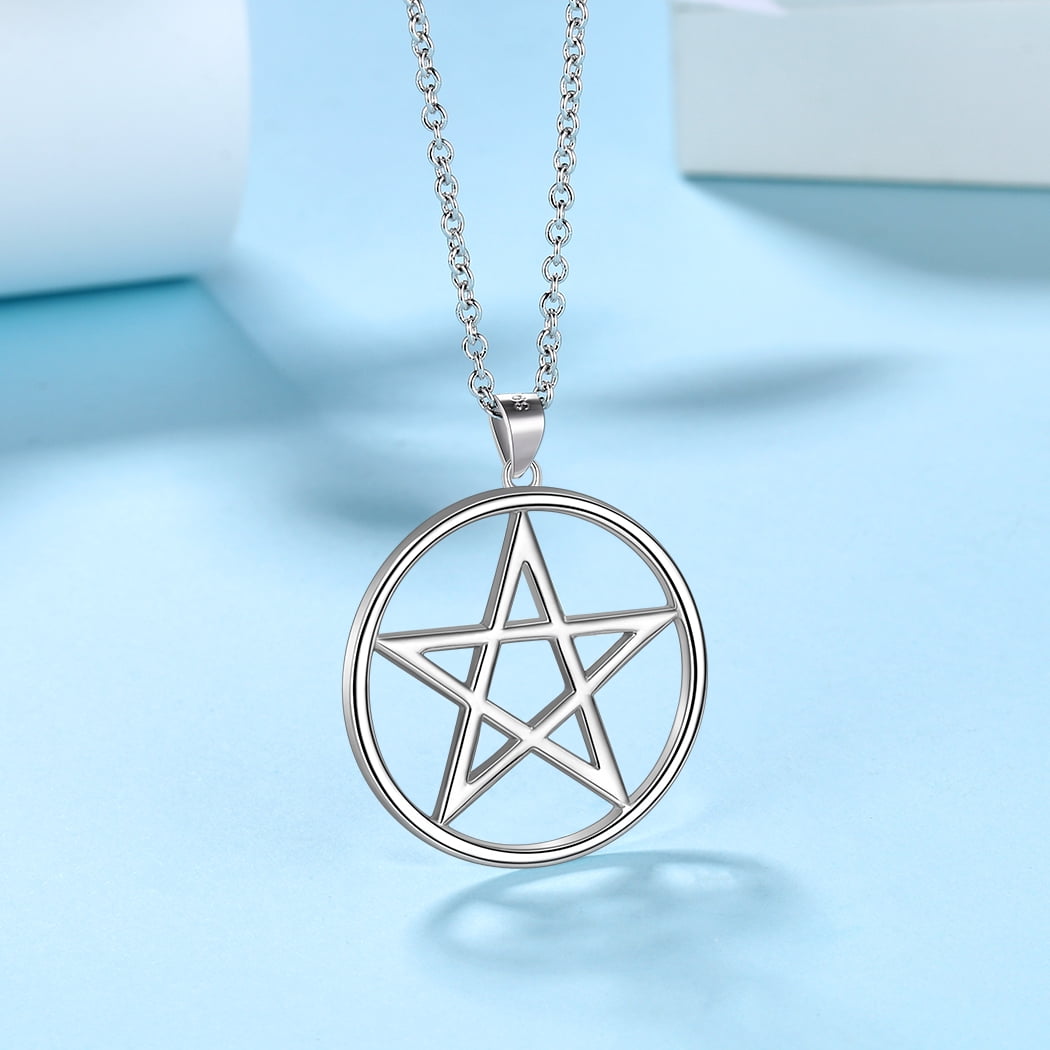 Hipunk 925 Sterling Silver Pentagram Necklace for Women Men Star Pendant Pentacle Necklace Wicca Pagan Jewelry Fathers Day Gifts