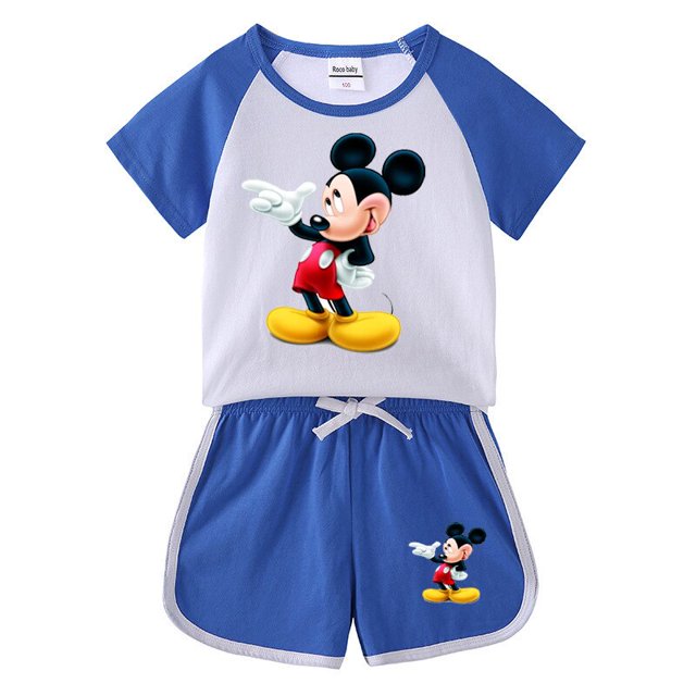 2023 Kids Cartoon Disney Minnie Mickey Mouse Clothes Sets 100%Cotton Baby Sports Sets Boy Girl Tee+ Shorts Sets Toddler Suit2T Gao Jinjia LED