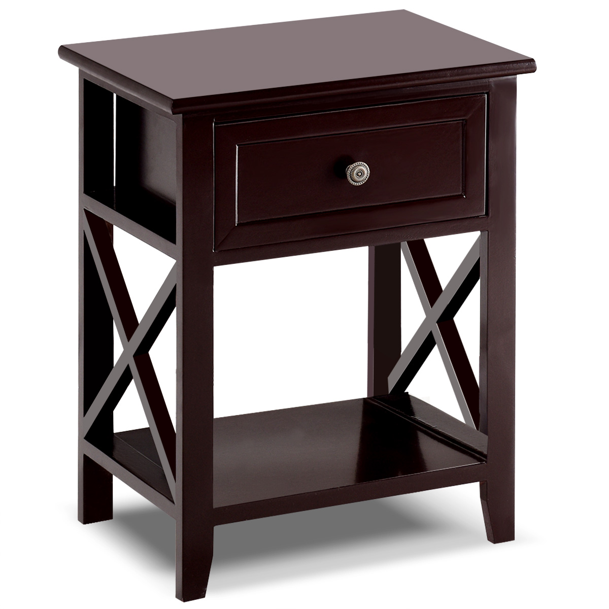 End Table Nightstand w/Drawer & Shelf Bedroom Furniture Brown Walmart