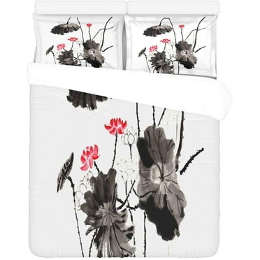 ZHANZZK 3 Piece Bedding Set Lotus Water Lily Twin Size Duvet Cover with 2 Pillowcase for Home Bedding Room Decoration