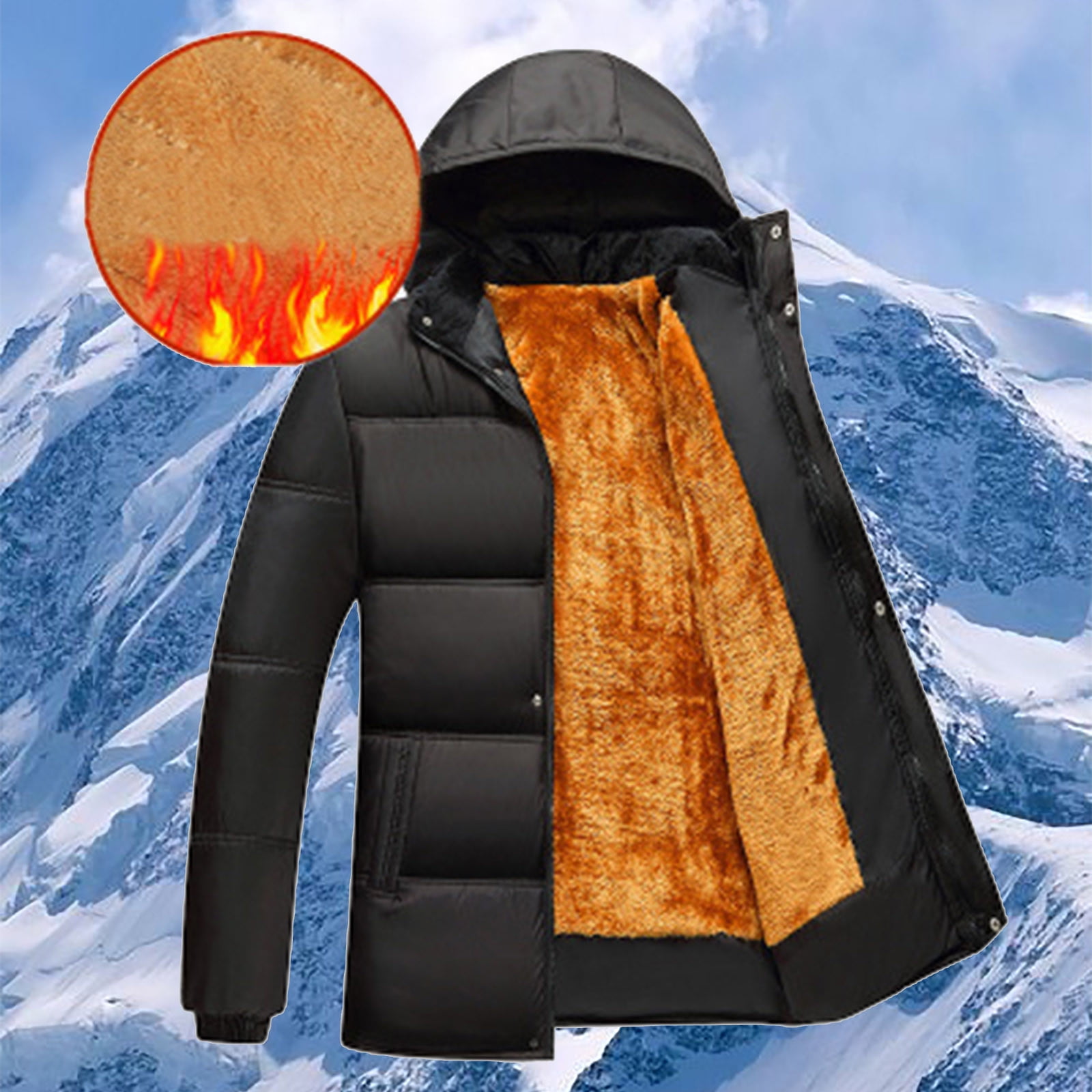 BiZtdJrK Men Zip Up Puffer Jacket Fleece Lined Thickened Warm Winter Hoodie Coats Comfy Casual Quilted Hooded Jackets with Pockets Yellow L