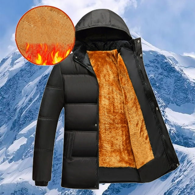 LOVZFMLL Jackets for Men's Solid Color Thick Windproof Pocket Zipper Hooded Outdoor Jacket