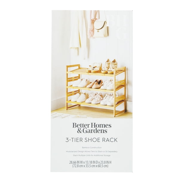 2 pack) Better Homes & Gardens Bamboo 3-Tier Shoe Rack, Holds 9