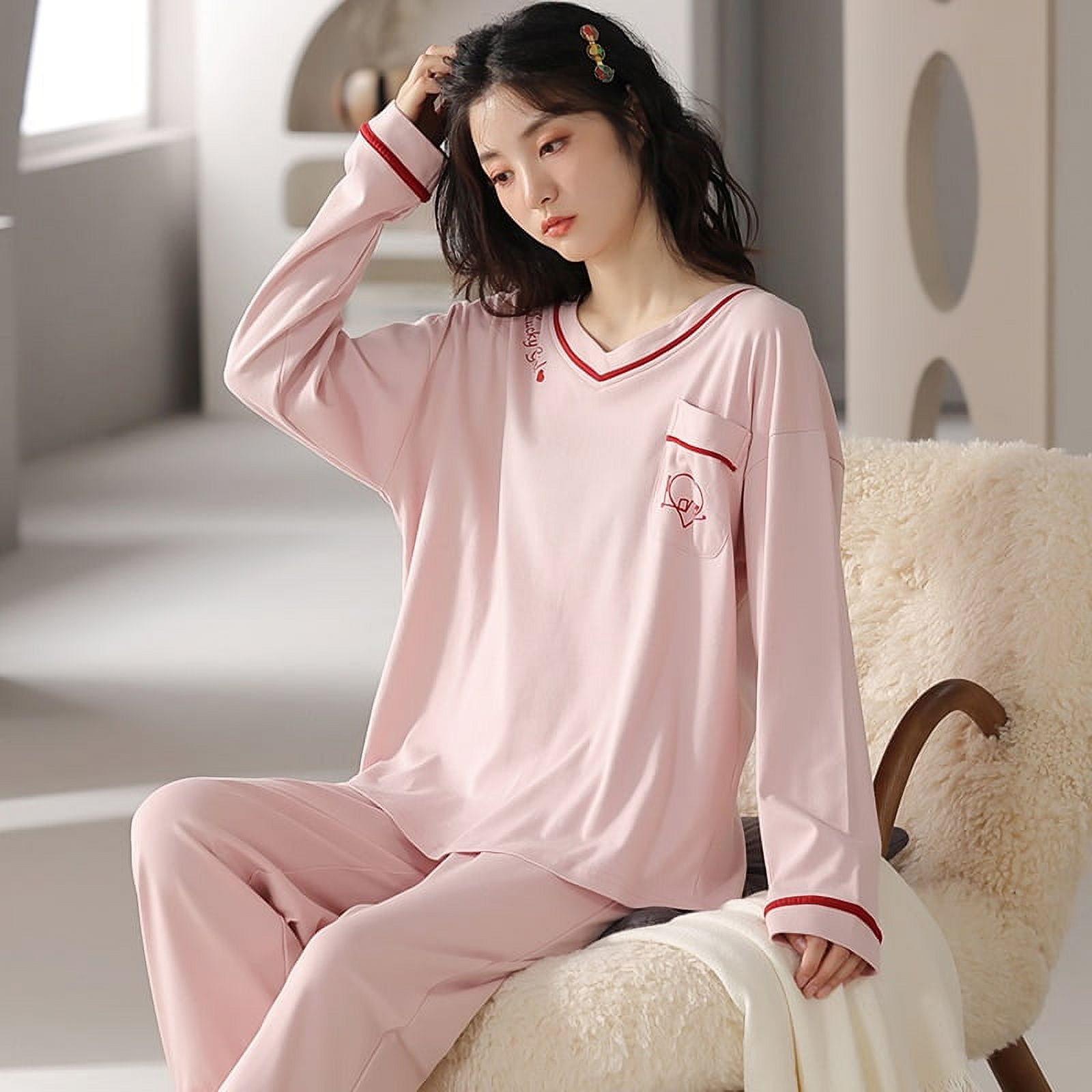 DanceeMangoo New Long Sleeve Cotton Pajamas Set Young Style