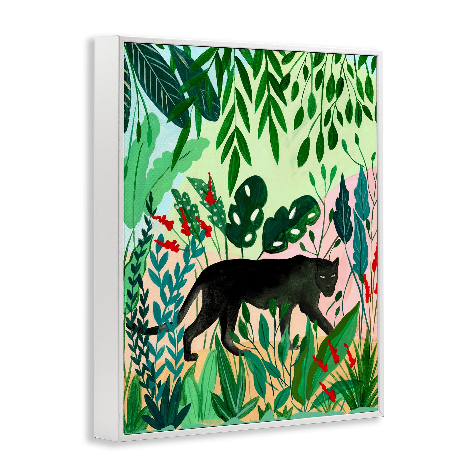 Stoic Panther Tropical Forest White Framed Giclee Art, design by Nabeela Rumi